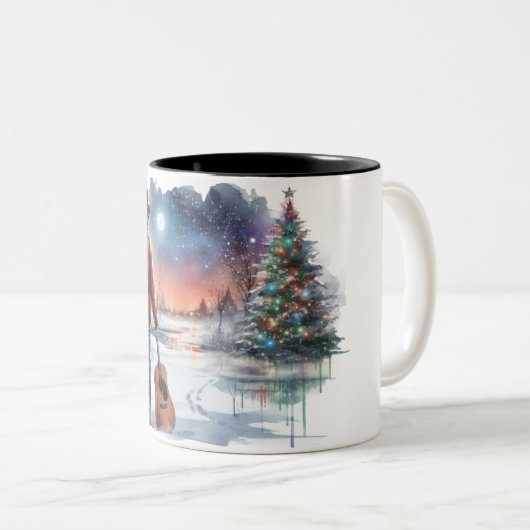 Kerst Cowboy Gitaar Koffie Cup Tweekleurige Koffiemok (Voorkant rechts)