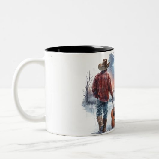 Kerst Cowboy Gitaar Koffie Cup Tweekleurige Koffiemok (Links)