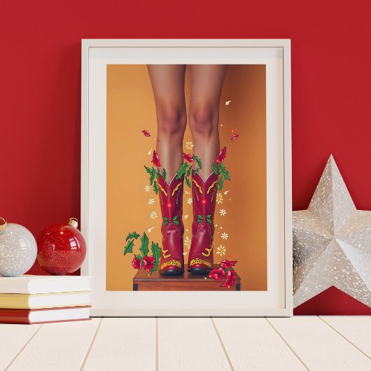 Kerst Cowboy Laarzen Poster Wall Art
