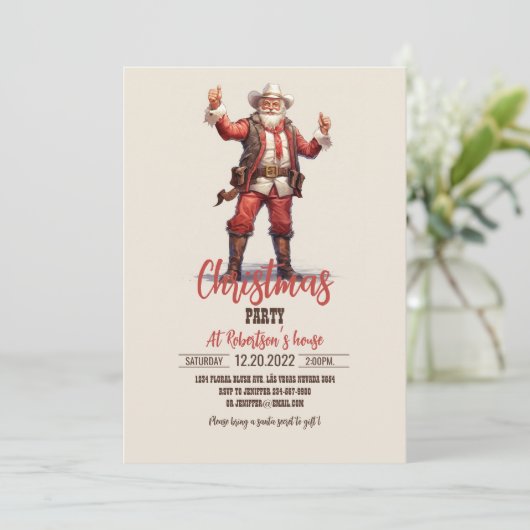 Kerst Cowboy Santa Claus Vintage Kaart (Staand voorkant)