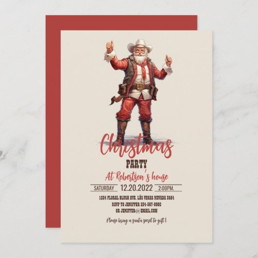 Kerst Cowboy Santa Claus Vintage Kaart (Voorkant / Achterkant)