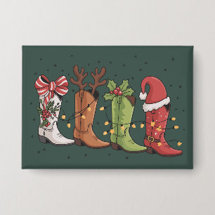 Kerst Cowboylaars Westers Cowgirl Landelijk Kerstm Button
