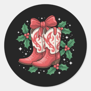 Kerst Cowboylaarzen Hulst Boog Westers Landelijk Ronde Sticker
