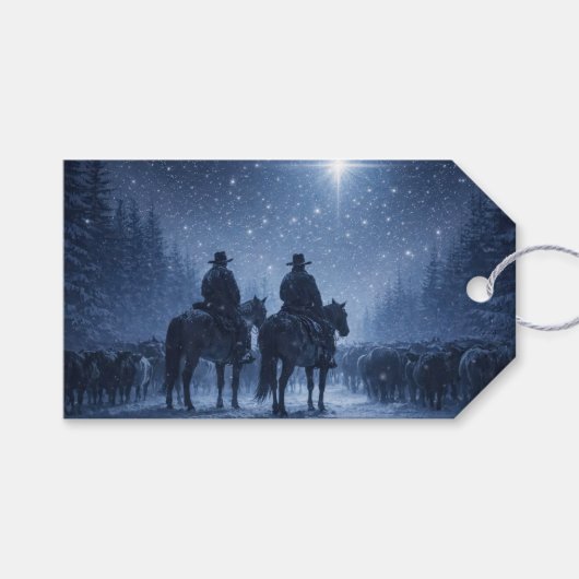 Kerst Cowboys Vee Vakantie Cadeaulabel (Voorkant (Horizontaal))