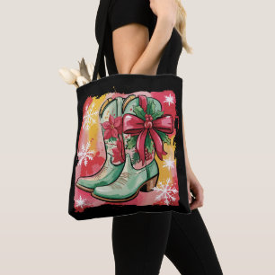 Kerst Cowgirl Laarzen Preppy Western Coquette Tote Bag