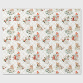 Kerst Cozy patroon met katten en bloemen Cadeaupapier (Vlak)