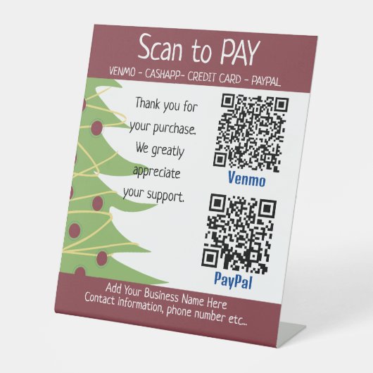 Kerst Craft Fair Ideeën | Hier betalen Teken Reclamebord Met Voetstuk (Voorkant)