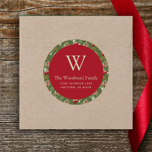 Kerst Cranberry Groene Patroon Adres Ronde Sticker