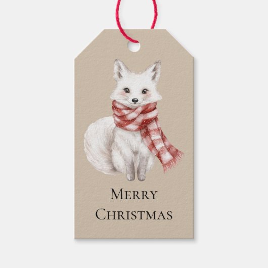 Kerst Cream Red White Peppermint Fox Cadeaulabel (Voorkant)