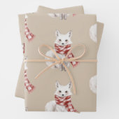 Kerst Cream Red White Peppermint Fox Deer Inpakpapier Vel (In situ)
