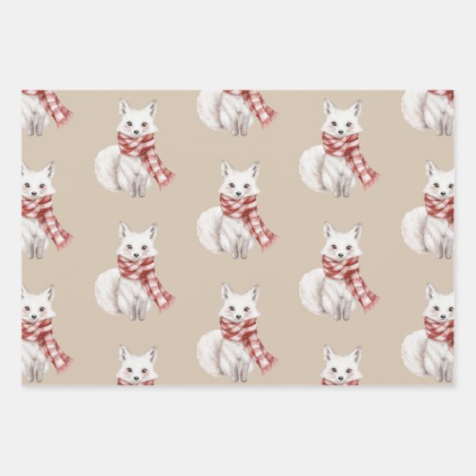 Kerst Cream Red White Peppermint Fox Deer Inpakpapier Vel (Voorkant)