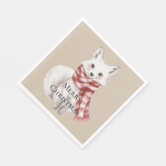 Kerst Cream Red White Peppermint Fox Servet (Hoek)