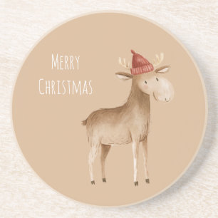 Kerst Crème Eland Herten Zandsteen Onderzetter