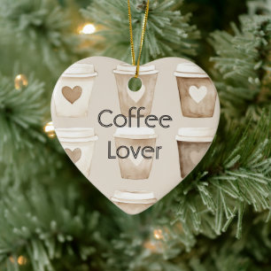 Kerst Crème Koffiebekers met Hart Keramisch Ornament