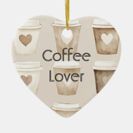 Kerst Crème Koffiebekers met Hart Keramisch Ornament