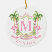 Kerst Crest met Preppy Flamingo Keramisch Ornament (Voorkant)