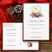 Kerst Crest Monogram Bruiloft Save the Date Aankondigingskaart