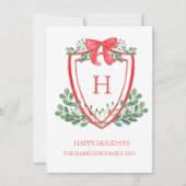Kerst Crest Monogram Foto Feestdagenkaart (Voorkant)