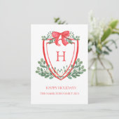 Kerst Crest Monogram Foto Feestdagenkaart (Staand voorkant)