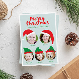 Kerst Crew Familie van Vijf Foto Vakantiekaart Feestdagenkaart