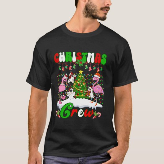Kerst Crew Flamingo Leuke Ghost Pine Tree Xmas T-shirt (Voorkant)