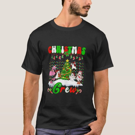 Kerst Crew Grappige Flamingo Ghost Pine Tree Xmas T-shirt (Voorkant)
