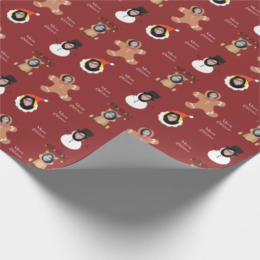 Kerst Crew vier Foto Custom Grappig Cadeaupapier (Hoek)