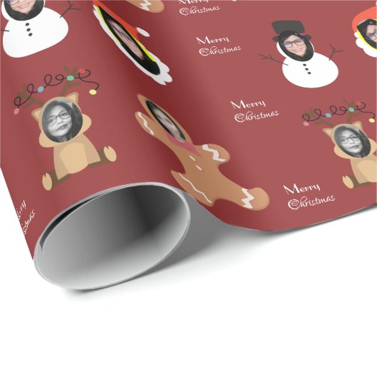 Kerst Crew vier Foto Custom Grappig Cadeaupapier (Rol Hoek)