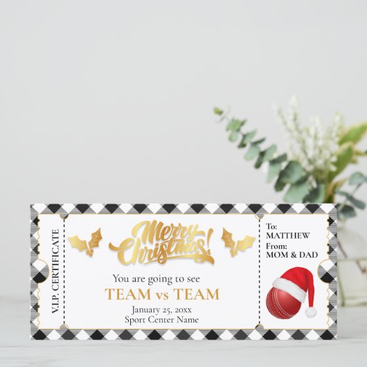 Kerst Cricket Ticket, Verrassingscadeaubon (Staand voorkant)