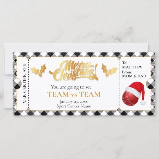 Kerst Cricket Ticket, Verrassingscadeaubon (Voorkant)