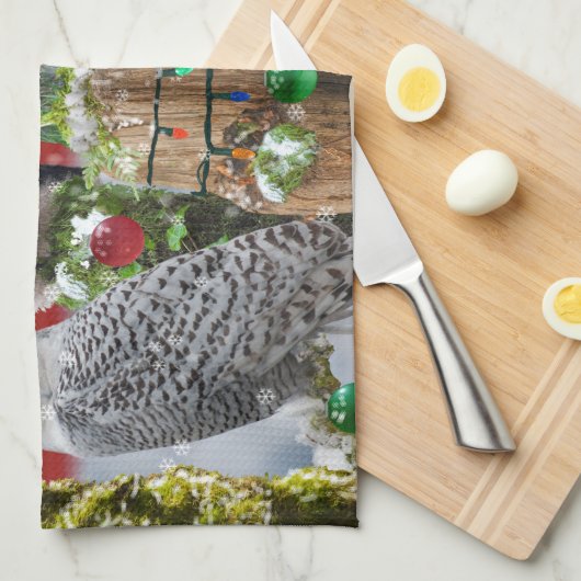 Kerst Critters Owls and Raccoon Theedoek (Quarter Fold)