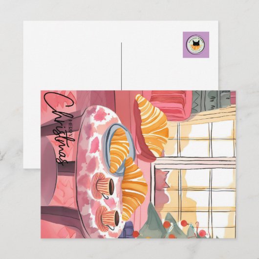 Kerst Croissant ochtend Briefkaart (Voorkant / Achterkant)