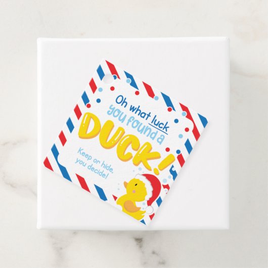 Kerst Cruise Ducks Square Labels, blauw Bedankjes Labels (In situ)