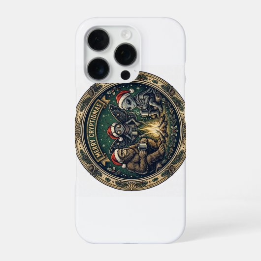 Kerst-Cryptiden Badge iPhone 16 Pro Hoesje (Achterkant)