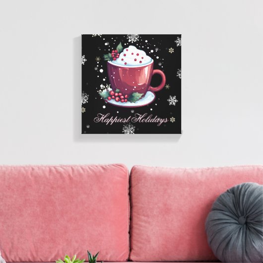 Kerst Cup van warme chocolademelk vakantie | Black Canvas Afdruk (Insitu (Woonkamer))
