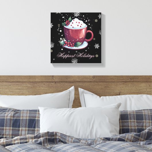 Kerst Cup van warme chocolademelk vakantie | Black Canvas Afdruk (Insitu (Slaapkamer))