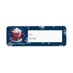 Kerst Cup Warme Chocolade   Blauwe Gift Etiket