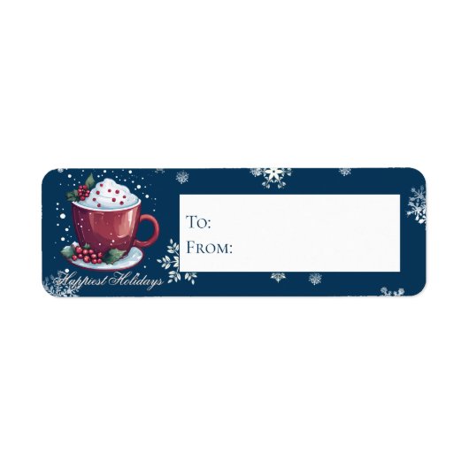 Kerst Cup Warme Chocolade | Blauwe Gift Etiket (Voorkant)