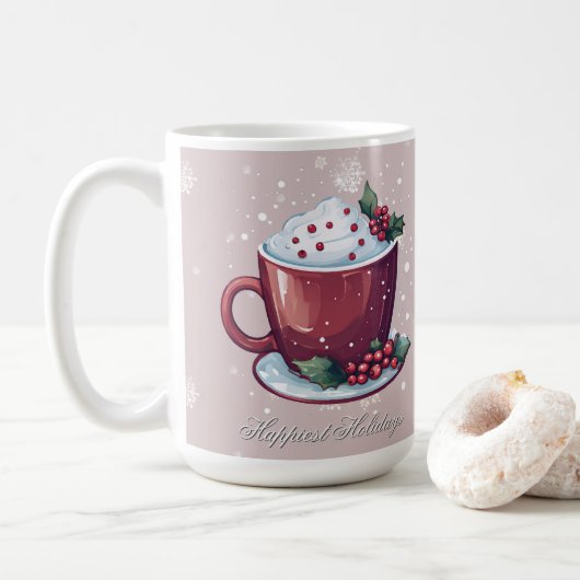 Kerst Cup Warme Chocolade | Blush Roze Mok (Met donut)