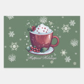 Kerst Cup Warme Chocolade | Groen Inpakpapier Vel (Voorkant)