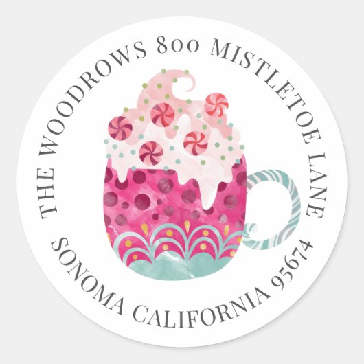 Kerst Cup Warme Chocolade Retouradreslabel Ronde Sticker (Voorkant)