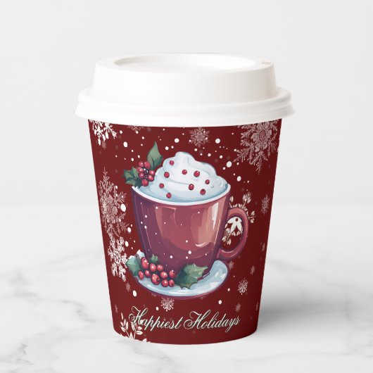 Kerst Cup Warme Chocolade | Rode Papieren Bekers (Voorkant)