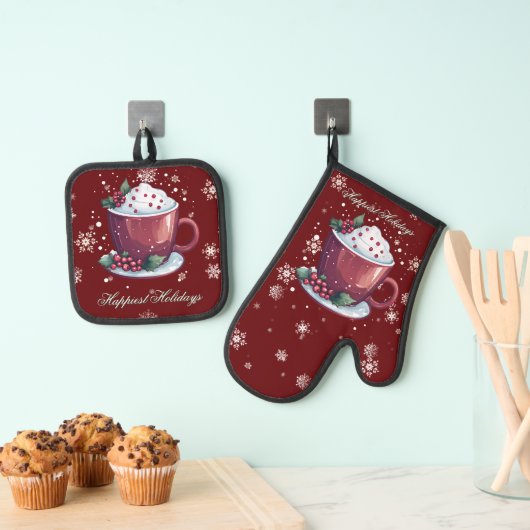 Kerst Cup Warme Chocolade | Rood Ovenwant & Pannenlap Set (Insitu(Ophanging))
