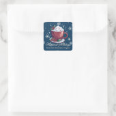 Kerst Cup Warme Chocolademelk | Blauw Vierkante Sticker (Tas)