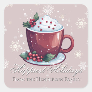 Kerst Cup Warme Chocolademelk   Blush Roze Vierkante Sticker
