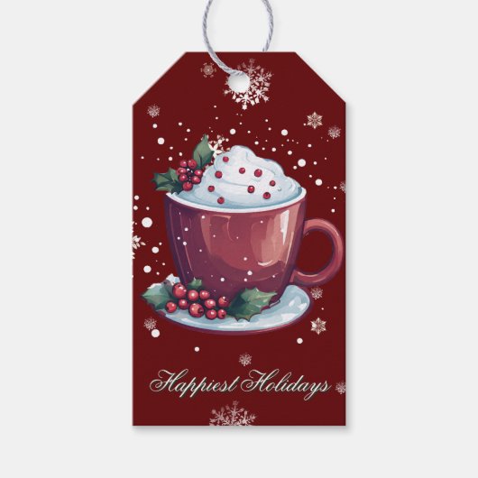Kerst Cup Warme Chocolademelk | Rood Cadeaulabel (Voorkant)