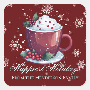 Kerst Cup Warme Chocolademelk Rood Vierkante Sticker