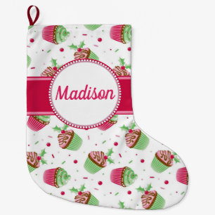 Kerst cupcake design in kerstkleuren grote kerstsok