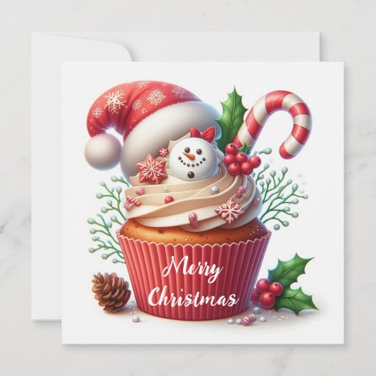 Kerst Cupcake Eenvoudig Festief Feestdagenkaart (Voorkant)