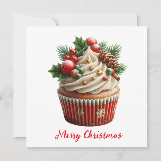 Kerst Cupcake Feestdagenkaart (Voorkant)